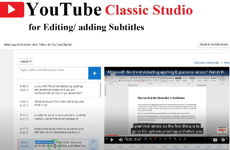 زیرنویس یوتیوب با youtube studio