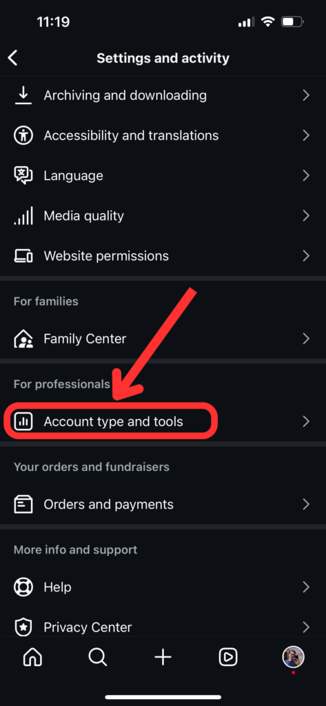 بخش Account type and tools - قست دوم تبدیل به بیزینس