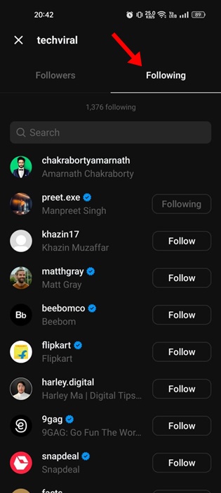 threads following list